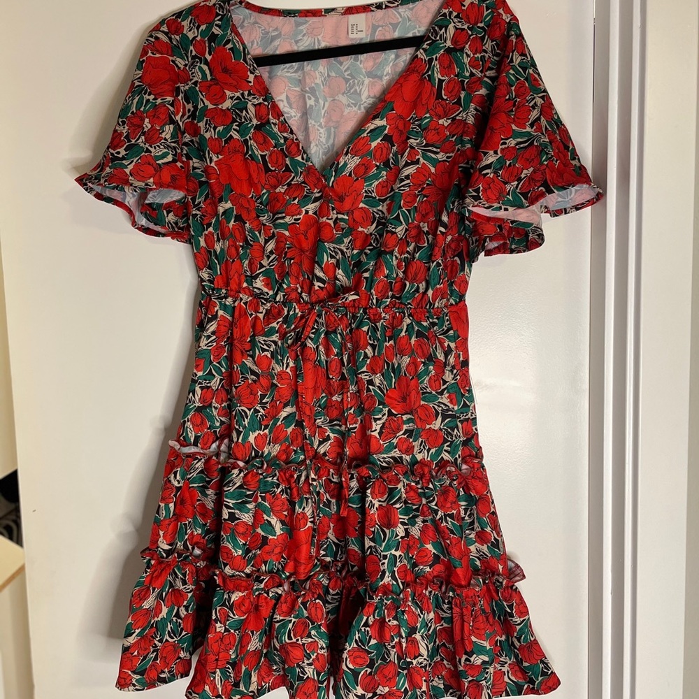 Red floral summer dress